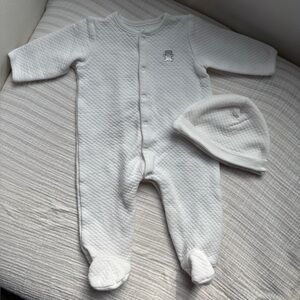 Little Me Baby Unisex Quilted Pajama Sleeper Footed 6M Bear Hat Cotton Blend